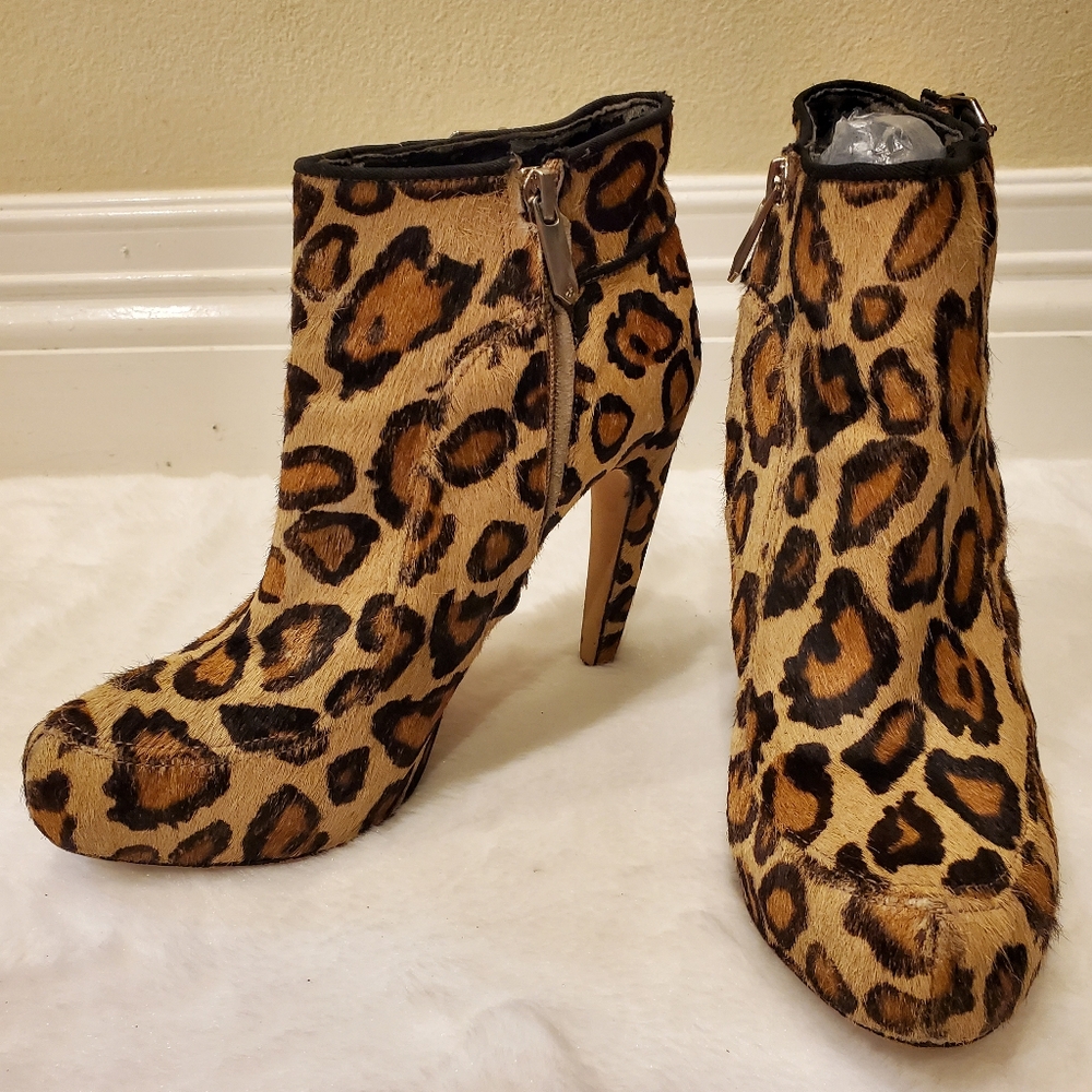 Sam Edelman Kit Nude in Leopard 6M SEXY High Heels Platform Booties